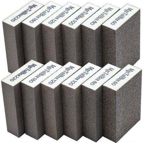 12pcs Éponge de ponçage, Cales à poncer kit Polissage Grain 60/80/100/120/180/220 spécifications lavables et réutilisables (1/5)