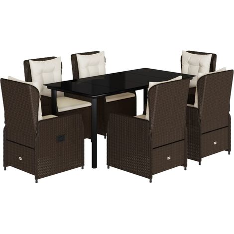 vidaXL Set da Pranzo da Giardino 7pz con Cuscini in Polyrattan Marrone (1/5)