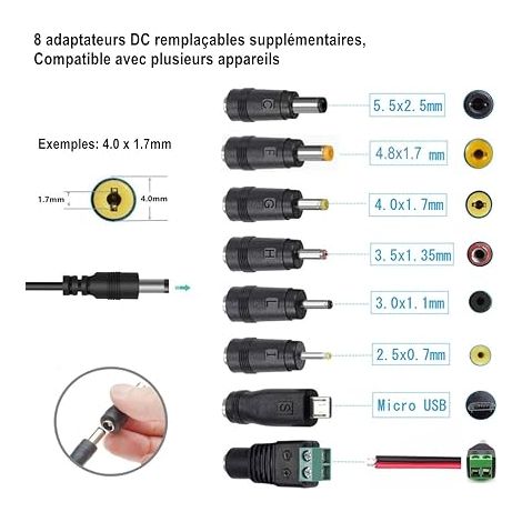 Adapter 9V 2A, AC220V 230V Power Driver Adapter 8 Sockets DC9V 2000mA 1500mA 1000mA 500mA Wireless AC-DC Converter Charger (DC9V2A) (1/5)