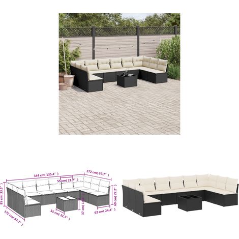 11-tlg. Garten-Sofagarnitur mit Kissen Schwarz Poly Rattan - Gartenmöbel Set - PE-Rattan Möbel - Outdoor Sofa - Esstisch - Lounge Garnitur - Home & Living (1/3)