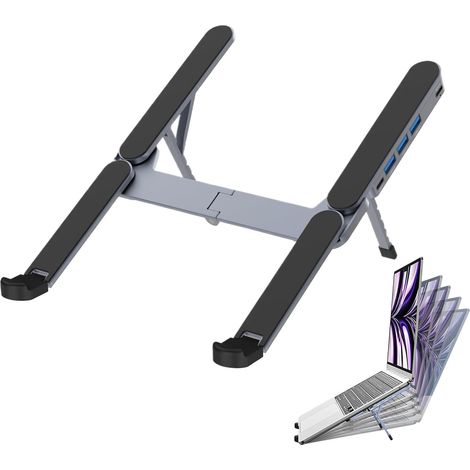 Support de station d'accueil pour ordinateur portable - Support de tablette avec hub USB en d'aluminium - Pour la maison, le bureau, les voyages (1/5)