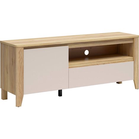 Meuble TV 1 porte 1 tiroir 161 cm Samara Bois et Cachemire (1/5)
