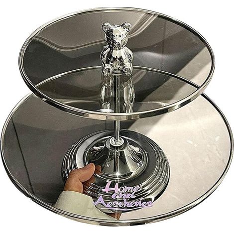 Présentoir à desserts et fruits en verre à plusieurs niveaux, à 2 étages, idéal pour la décoration de table à la maison ou lors de fêtes. (1/5)