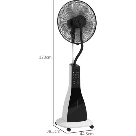 Ventilateur brumisateur 3 vitesses avec minuterie, 3 modes, roulettes, réservoir 3 L, 44,5 x 38,5 x 120 cm, noir et blanc (1/5)