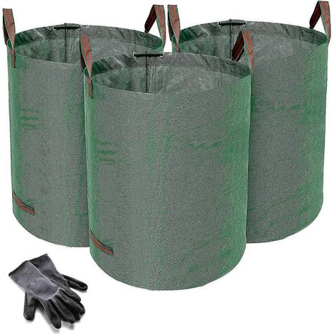 Sacs à déchets verts ultra-résistants - 272 litres - Lot de 3 sacs - Gants de jardinage offerts - Tissu industriel et poignées - Sacs à déchets verts/de jardin réutilisables (1/5)