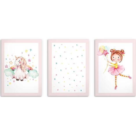 Ensemble d'affiches pour enfants licorne ballerine pastel pour une chambre d'enfant 50x70 (1/5)