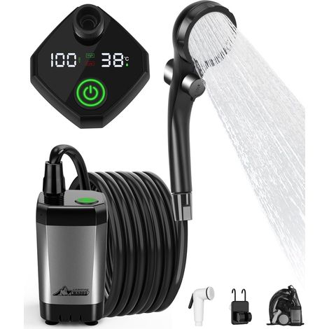 Douche de camping portable, équipée d'une pompe à piles et d'une batterie rechargeable de 6000 mAh-AquaForge (1/5)