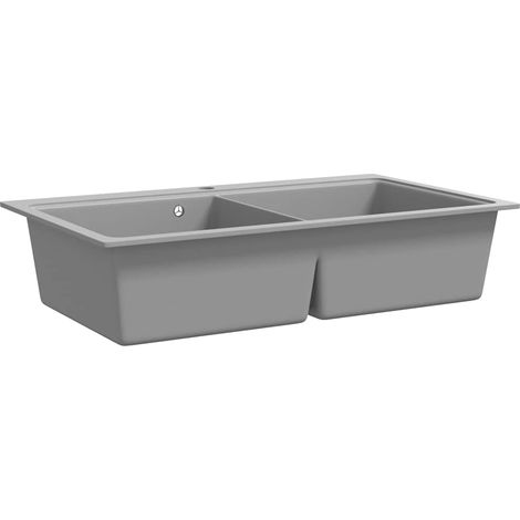 Évier de cuisine encastrable à 2 bacs en granite blanc gris