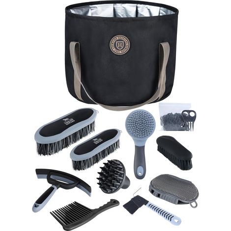 Kit de toilettage pour chevaux 9 pièces Ensemble de brosses pour chevaux avec sac fourre-tout organiseur Noir (1/5)