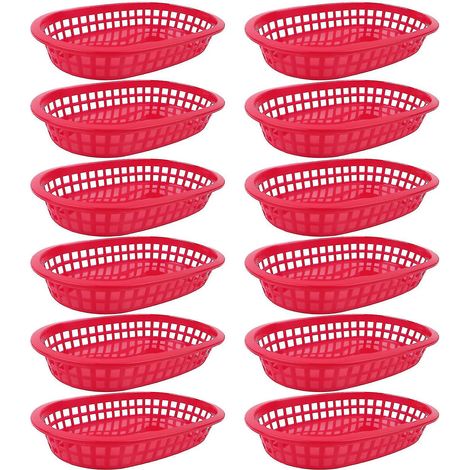 1 ou 12 paniers alimentaires ovales en plastique pour frites et restauration rapide (rouge, 12 pièces) (1/4)