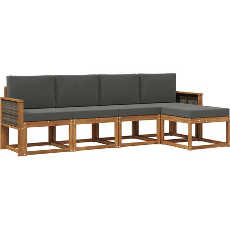 Set di divani da esterno 5 pz Salotto da Giardino Naturale e Antracite Poliestere (1/5)