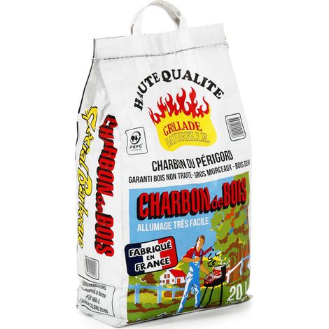 Charbon de bois Premium Haute qualité du Périgord Grillade / Barbecue - Sac de 20L - 2,8 kg