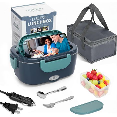 Gamelle Chauffante 60W Lunch Box Chauffante 1,5L, Boite Isotherme Repas Chaud pour Voiture/Camion/Bureau Compatible Allume Cigare 12V 24V 220V Chauffe Plat Voiture en Acier avec Lunch Bag (1/5)