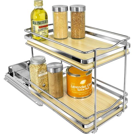 Organiseur à épices coulissant pour armoire - Étagère coulissante, 16,5 cm de large, étagère coulissante en bois et chrome pour épices, double (1/5)