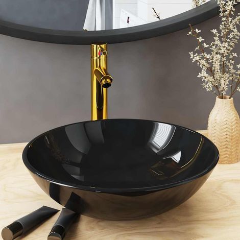 vidaXL Lavabo de bain avec robinet et drain à poussoir Verre trempé (1/5)