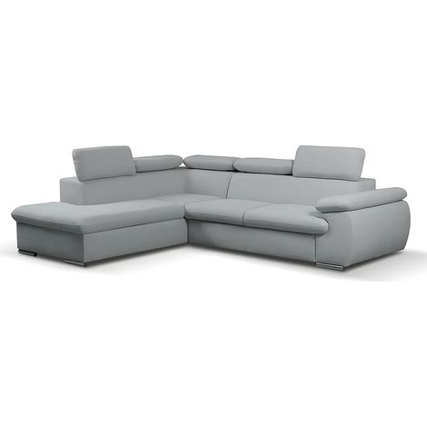 Divano letto angolare con contenitore in tessuto Grigio - Angolo a sinistra - FABIEN (1/5)