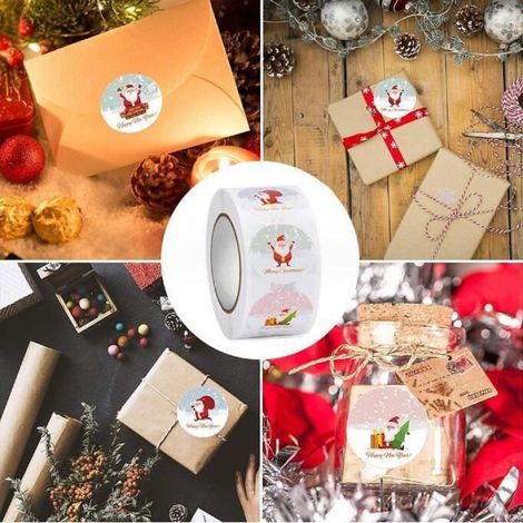 Étiquettes de Noël, autocollants pour enveloppes et décoration de cadeaux, en papier rouge et blanc, dimensions 3,8 cm x 2,5 cm (1/4)