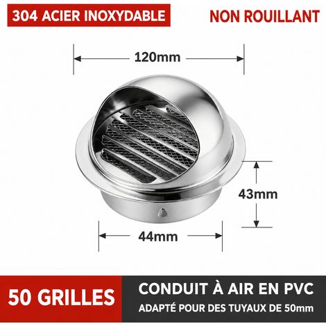 Chapeau de ventilation mural en acier inoxydable 304 brillant renforcé 50 mm 304 50mm – Livraison gratuite