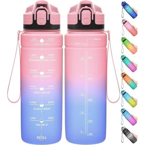 Trinkflasche Sport 1l Auslaufsicher Tritan 1000 ml Hellrosa-blau (1/5)