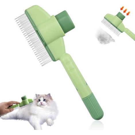 (Vert)Peigne pour chats, peigne anti puces autonettoyant pour animaux de compagnie, brosse de toilettage pour animaux de compagnie, avec bouton,pour un nettoyage rapide des poils errants (1/5)