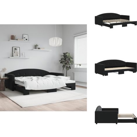 Tagesbett Ausziehbar Schwarz 90x200 cm Samt - Schlafsofa - Doppelbett - Gästebett - Samtsofa - Wohnzimmermöbel (1/5)