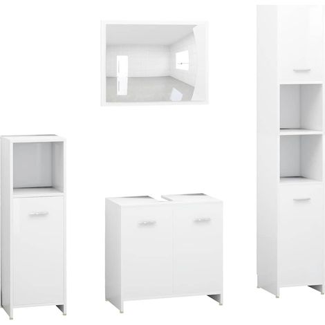 Set Mobili da Bagno 4 pz Armadi da Bagno Bianco in Legno Multistrato (1/5)