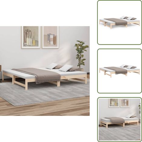 Tagesbett Ausziehbar 2x(80x200) cm Massivholz Kiefer - Holzbett - Kiefernholzbette - Gästebett - Schlafsofa - Ausziehbett