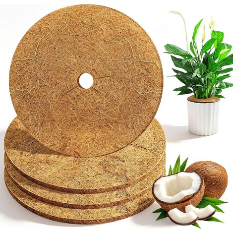 Disque de Paillage 40cm Disque de Coco 4pcs Sûrs Tapis De Paillage en Fibre De Coco Environnement Protection des Plantes en Coco Respirante pour Plantes en Pot Gazon de Jardin Protection