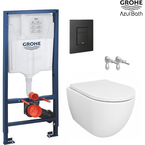 Pack Bastidor Grohe con Cisterna Empotrada y Pulsador Dual Negro Mate + WC Suspendido SWISS 53 cm Tornado y Soft-Close