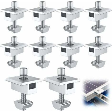 Système de montage et de fixation pour panneaux solaires : 10 supports de montage en aluminium pour panneaux solaires, brides centrales en T, fixation pour modules photovoltaïques, support de montage (1/5)