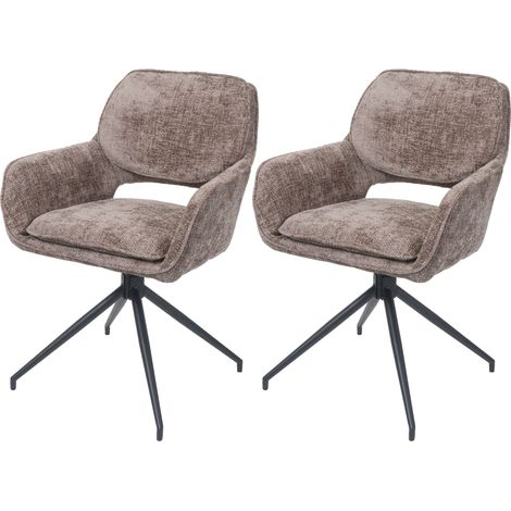 2er-Set Esszimmerstuhl HHG-643, Küchenstuhl, drehbar Auto-Return, Stoff Chenille (490g/m²) Öko-Tex braun