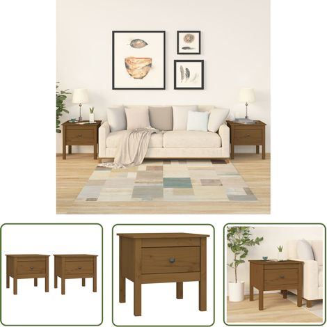 The Living Store Tables d'appoint 2pcs Marron miel 50x50x49cm Bois massif de pin - Table Basse - Table D'appoint - Meuble De Salon - Meubles Design - Mobilier Rustique (1/5)
