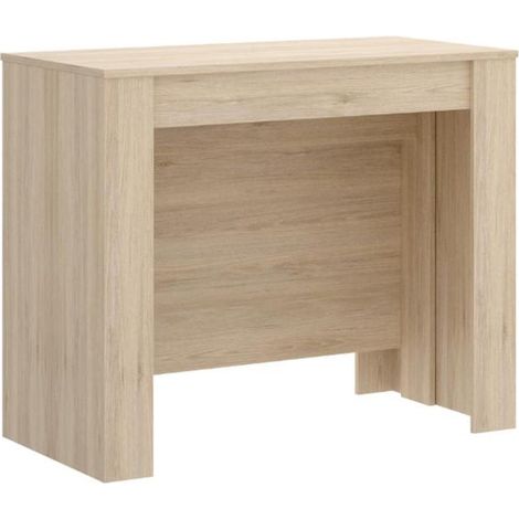Mobimarket – Table console extensible 10 couverts – 4 rallonges amovibles – Naturel clair – Panneau de particule mélaminé – Pour intérieur