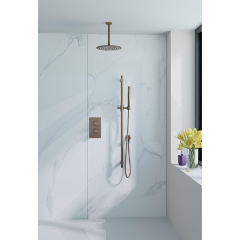 FugaFlow Eccelente Acces Ensemble de douche de tête encastré - thermostatique - bras de plafond - barre coulissante - douche de tête 25cm - douchette