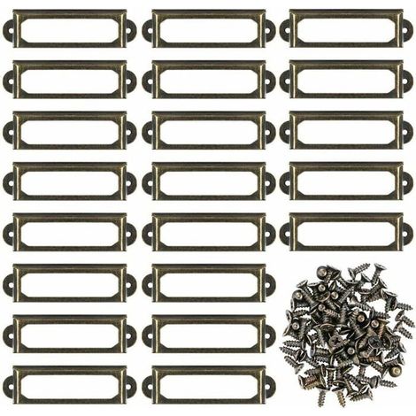 Lot de 50 Porte-tiquettes en Métal Bronze avec Vis pour Meubles Tiroirs 59 x 17 mm (1/4)