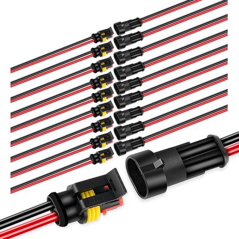 Connecteur étanche à 2 broches (série 1,5 mm) avec fils 16 AWG – Lot de 10, garantie 2 ans (1/5)