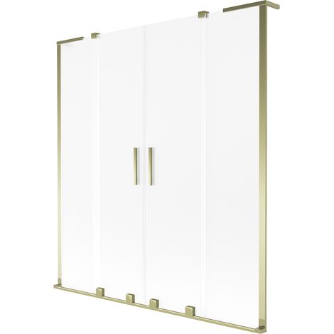 Mexen Velar L Duo Badewannenabtrennung 2-flügelig verschiebbar 160 x 150 cm, Mattglas, Gold - 896-160-003-32-50 (1/2)