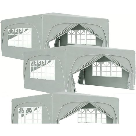3er-Set  pavillon 3x3m, wasserabweisend Stabil Winterfest Pop-up Faltpavillon, UV Schutz 50+, Faltbar Partyzelt Gartenzelt mit 4 Seitenteilen Tasche Gartenpavillon für Camping Garten, Hellgrau