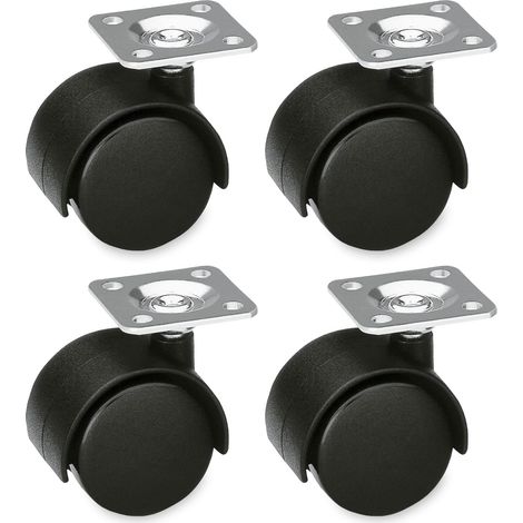 Juego de 4 Ruedas para Muebles con Placa de Acero Dimensiones: Ø 35 mm Carga Máxima por Rueda: 25 kg Fabricadas en Nylon Color Negro sin Freno (1/5)