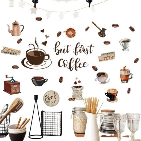 Eslogan de herramienta para café, pegatina para dormitorio, entrada de casa