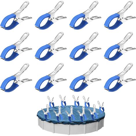 12 Pièces Métalliques pour Pince Serre Joint, Pince Bache Piscine de Fixation avec Feuille de Protection, Pinces pour Piscines Hors Sol, Pinces à Forte Tension pour Bâche de Couverture (1/5)