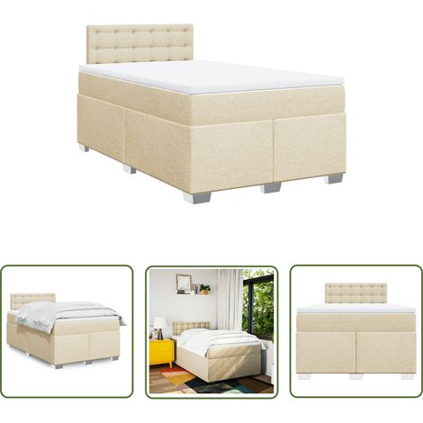 vidaXL Sommier à lattes de lit avec matelas crème 120x190 cm tissu