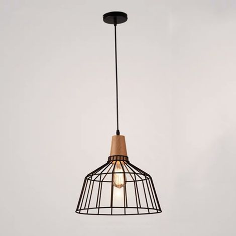 Plafonnier rétro industriel E27, suspension cage à oiseaux créative, suspension en métal creux, lustre noir (1/4)
