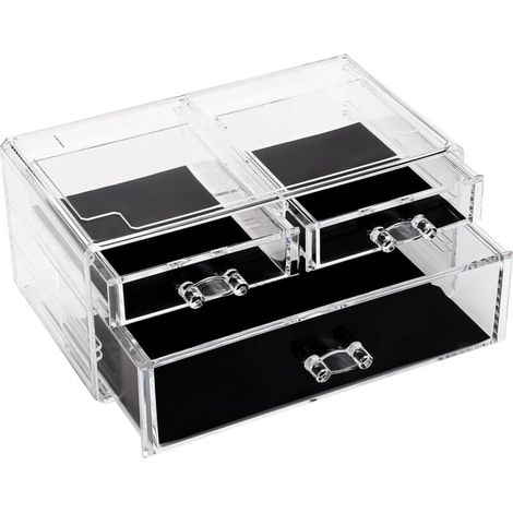Bardusch-Organisateur acrylique transparent avec 1 grand + 2 petits tiroirs – support rangement coiffeuse, salle de bain ou plan de travail (1/5)