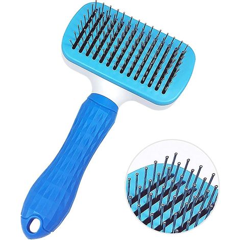 Brosse autonettoyante pour chiens, chats et lapins - Outil de toilettage pour petits animaux - Peigne démêlant bleu (1/3)
