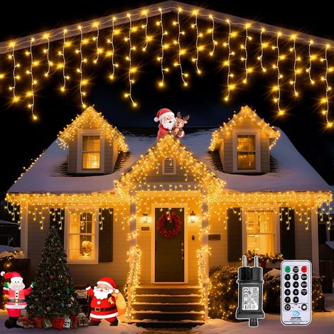 Guirlande Lumineuse Rideau, 7.5M 300LED Guirlande Lumineuse Noel Exterieure et Intérieur Étanche IP44, 8 Modes Guirlande Iumineuse pour Décoration Noel, Balcon, Toit, Jardin, Blanc Chaud
