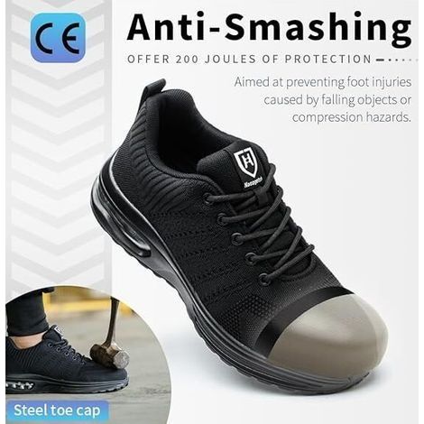 Sicherheitsschuhe, geeignet für Damen und Herren, Stahlkappenschuhe, Arbeitsschuhe, sportliches Design, atmungsaktiv, Größe 42 (schwarz) (1/4)