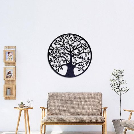 Décoration murale Arbre de Vie en métal - Décoration intérieure et extérieure pour jardin ou maison - Noir (28x28cm) (1/3)