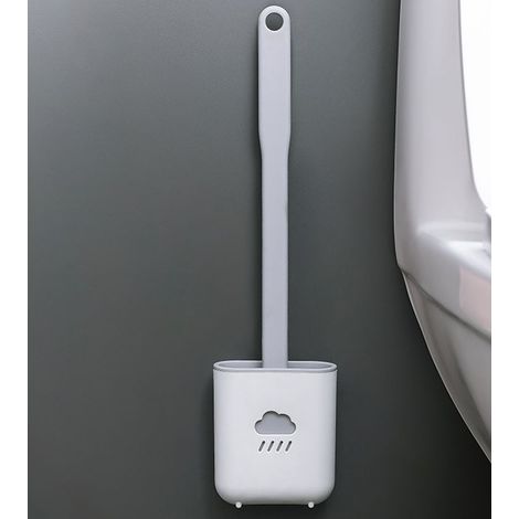 Brosse de toilette en silicone, nettoyage en profondeur de la salle de bain, brosse de toilette en silicone avec manche en plastique antidérapant, poils flexibles à séchage rapide (gris)-AquaForge (1/3)