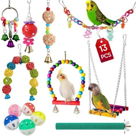 13 Pièces Jouets pour Oiseaux, Jouets pour Perroquets, Accessoire de Cage à Oiseaux, Cage à Oiseaux, pour Perroquets, Perruches, Cockatiels, Moineaux, Canaris, Hirondelles (1/5)
